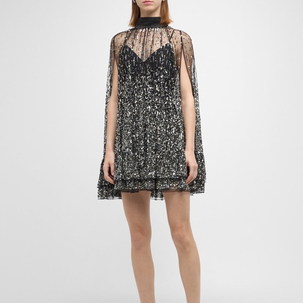 Alice + Olivia ZENON SEQUIN CAPE MINI DRESS - Brand New With Tags, Never Worn
